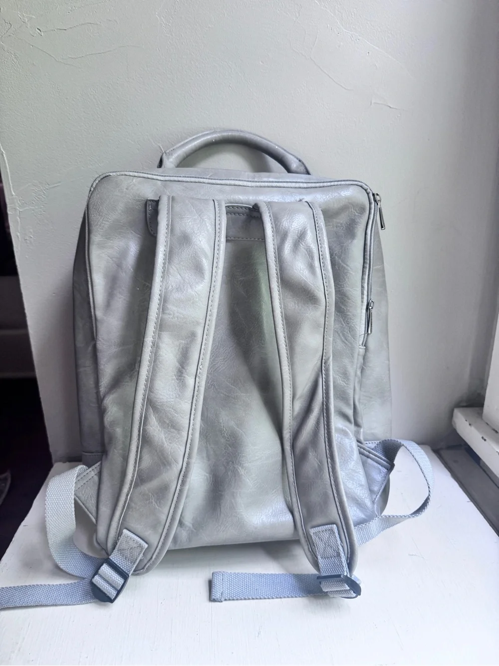 Women’s Grey Leather Backpack - Sleek Travel & Work Bag